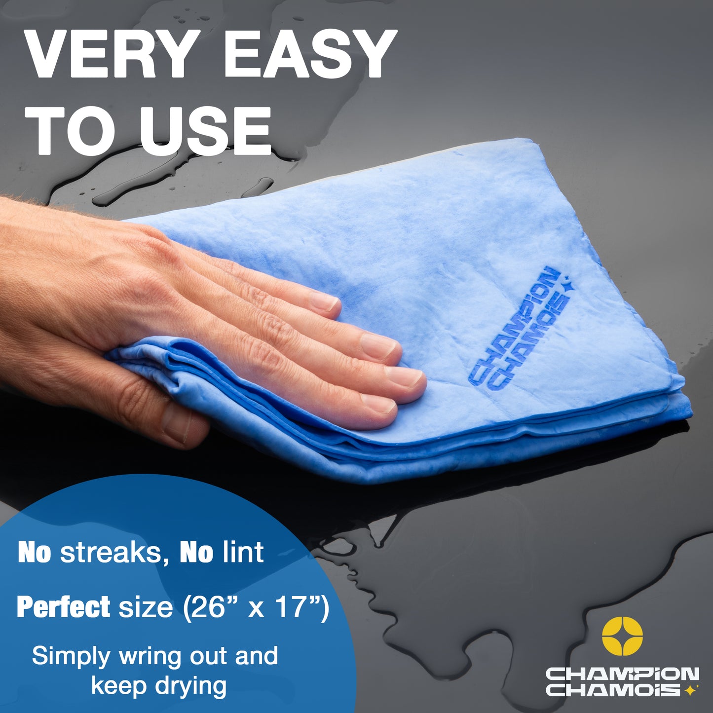 UltraAbsorb+ Premium Car Drying Shammy Cloth - 3 Pack (26"x17") - Blue Edition