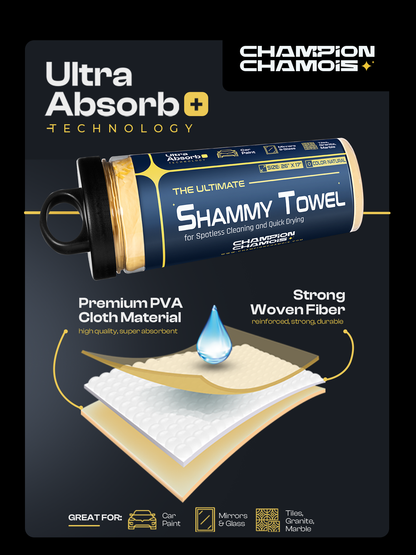 UltraAbsorb+ Premium Car Drying Shammy Cloth - 3 Pack (26"x17")