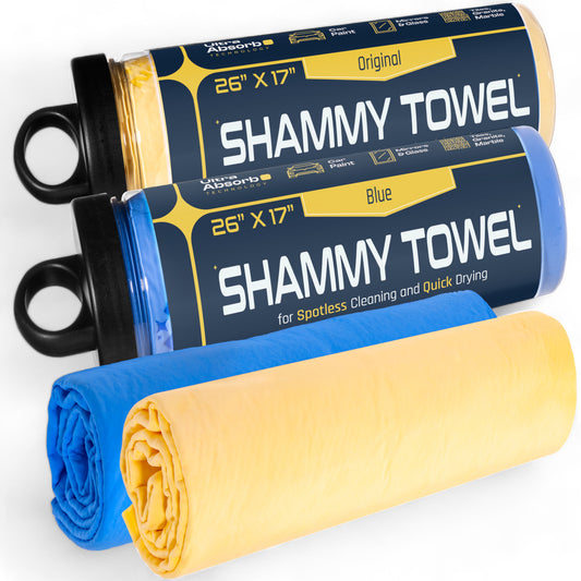 UltraAbsorb+ Premium Car Drying Shammy Cloth - 2 Pack (26"x17") - Original + Blue